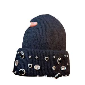 Último estilo Rhinestone Beanie Caps Proveedor al por mayor Tamaño personalizado Color sólido Knit Beanie Ropa de invierno Gorras de punto - Product Image 2