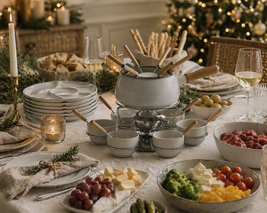 Set da Fonduta in Ceramica e Metallo Bianco 28 Pezzi, Accessori per Tavola, Uso per Feste e Raduni Informali, Convivio di Excelsa - Product Image 2