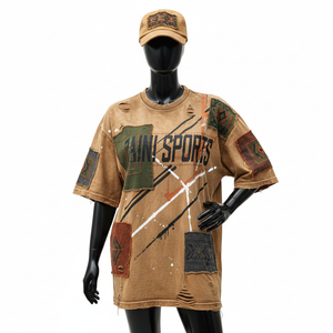 Camiseta Oversize para Mujer, Algodón Jersey Grueso de 240 GSM, Panel Marrón con Efecto Desgastado, Impresión Personalizada - Product Image 1