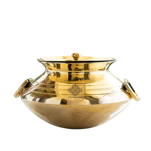 Indianartvilla หม้อทองเหลืองบริสุทธิ์พร้อมเคลือบทองโบราณสำหรับจัดเก็บและเสิร์ฟ - Product Image 1