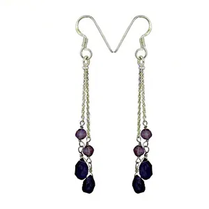 Vintage Gold-Plated Drop <b>Earrings</b> with Purple Gemstones and Freshwater Pearls <b>Silver</b> <b>Dangle</b> for Women for Weddings - Product Image 1