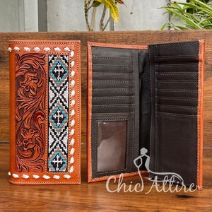 Cartera larga con cuentas de cuero artesanal personalizada de primera calidad para hombre, cartera plegable de piel de vaca con bolsillos para tarjetas y características de monedero - Product Image 1