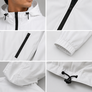 <b>Men's</b> <b>White</b> Hooded Canvas Puffer Jacket Breathable Windproof Zipper Closure Casual Spring <b>Coat</b> Polyester Filling OEM Service - Product Image 5