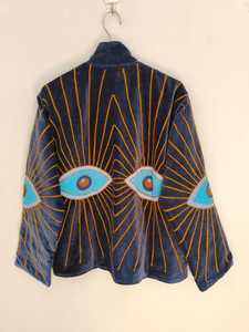 <b>Velvet</b> Eye Embroidery Suzani <b>Jacket</b> Handmade Embroidered Boho Coat Tribal Evil Eye Pattern Statement <b>Velvet</b> Outerwear - Product Image 6