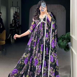 ชุดกาวน์ผ้าจอร์เจียทรงหรูหราพร้อมพิมพ์ลายดอกไม้ชุดผ้าไหมแขนเต็มลายลูกไม้พิมพ์ลายดอกไม้ - Product Image 2