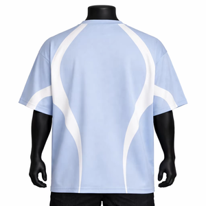T-shirt pour homme bleu clair à manches courtes et col rond, coupe ample, style sportif, écologique, séchage rapide, tissu tricoté 100% coton - Product Image 3