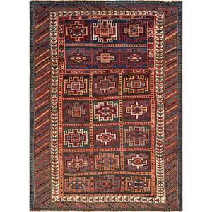 พรมขนสัตว์ทำมือขนาดใหญ่ Nayaab รูปทรงสี่เหลี่ยมผืนผ้า 9x12 ฟุต ลายเรขาคณิตสีแดงส้มคลาสสิก ทอแบบเรียบ สำหรับทางเข้าบ้าน-Paem-994 - Product Image 1