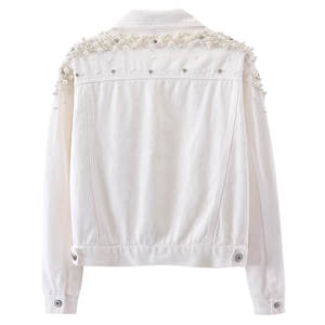Oversized White <b>Jeans</b> Jacket With Pearls for Women Fashion Wear Casual Turn Down Collar Long Sleeve Winter Spring <b>Jean</b> Jacket - Product Image 2