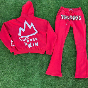 Chándal unisex de talla grande de invierno con logotipo personalizado para hombre, conjunto de chándal, sudadera con cremallera completa, lavado ácido, 100% algodón - Product Image 4