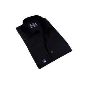 เสื้อเชิ้ตมีกระดุมแขนฝรั่งเศสผ้าอ๊อกซ์ฟอร์ดสีดำ - Product Image 1