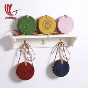 Viettimecraft Round Handmade Rattan Bag Women Bohemian Shoulder Strap Lightweight Daily Use Multi Color - Product Image 1