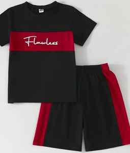 Short à manches courtes pour garçons, haut de sport cool à la mode, short imprimé lettre, costume pour garçon à la mode, adapté aux sports, activités de plein air, - Product Image 4