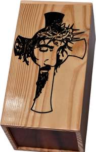 Urna de Madera de Pino Hecha a Mano para Cenizas Humanas-Cruz Cetlic y Cara de Jesús Caja de Madera Urna de Cremación para Cenizas Caja Grande de Madera - Product Image 2