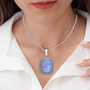 Piedra preciosa de ágata de encaje azul, colgante de plata de ley 925 al por mayor, colgante de collar de joyería fina con colgante de plata 925, joyería - Product Image 3