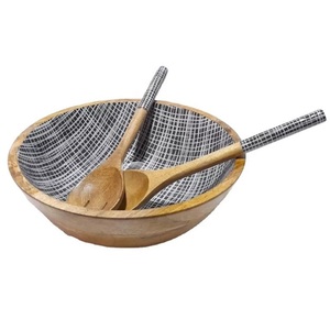Restaurant Catering Usage Fruit <b>Bowl</b> Top Quality Dry Fruit Storage Wooden & <b>Enamel</b> Finish <b>Bowl</b> with Salad Server For Dinner Used - Product Image 4