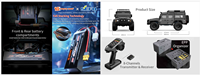 MJX H8H 1/8 4WD RC Rock Crawler avec moteur 775, télécommande 2 vitesses, blocage de différentiel, essieux portiques, éclairage LED, camion tout-terrain, noir, RTR