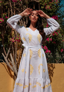 Nueva llegada de calidad superior de las mujeres de Ucrania bordado largo Midi Maxi vestido con trabajo de hilo de oro y plata a precios a granel - Product Image 3
