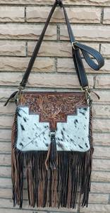 Western Ace Cowhide Fringe Bag <b>Tooled</b> Leather Flap with Playing Cards & Dice Motif - Product Image 4