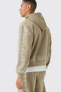 Nouveau à la mode Taupe surdimensionné Boxy Paisley bordure fermeture éclair à travers graphique basiques à capuche coton mélangé Top vente hommes sweats à capuche - Product Image 2