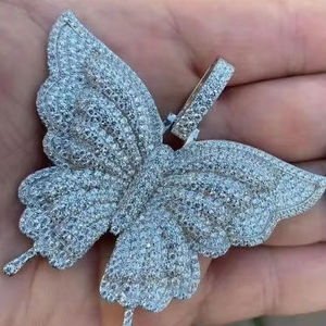 Moissanite Lab Diamond Iced Hip Hop Pendentif avec breloque papillon Pendentifs fins en argent sterling 925 - Product Image 4