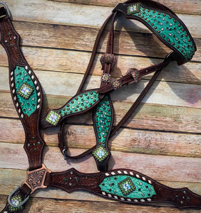 Genuine Leather Western Saddle Horse Tack <b>Set</b> Buckle Closure <b>Beaded</b> Headstall Breast Collar-Riding Customization Available - Product Image 3