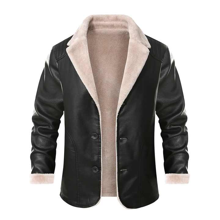 Men Leather Jacket Men Fashion Warm Winter Coat Men's Pu Leather Jacket Lapel Casual Plush Leather Plus Velvet Fur Coat Male