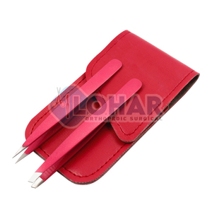 Pince à sourcils avec pochette en acier inoxydable pour épiler les sourcils Ensemble de 2 pièces pour sourcils de toilettage en acier inoxydable rose - Product Image 2