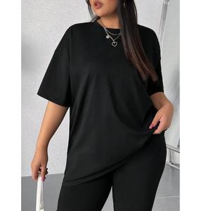 Vente en gros 2025 T-shirts en coton surdimensionnés de haute qualité pour femmes Style décontracté simple et solide avec impression bouffante - Product Image 4