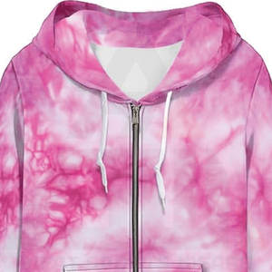 Sudadera con Capucha y Cremallera Delantera con Logotipo, Estilo Tie-Dye en Rosa Suave, Estética Pastel Minimalista, Ropa de Estar Holgada de Algodón Suave - Product Image 6
