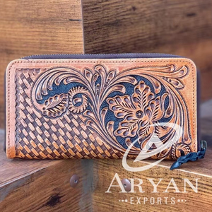 Cartera de cuero para tarjeta de crédito con herramientas manuales para mujer, cartera de mano de cuero occidental, billetera de cuero de vaca auténtica cosida a mano, regalo para ella - Product Image 1