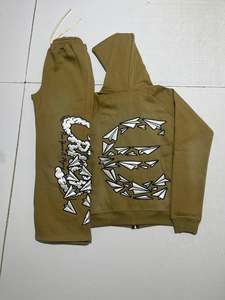 Ensemble de survêtement streetwear pour homme, coupe ample, en polaire d'hiver, avec broderie épaisse, comprenant un sweat à capuche et un pantalon de survêtement, fermeture éclair, séchage rapide - Product Image 6