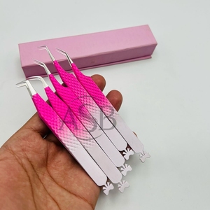 <b>Pink</b> White Ombre Diamond Grip Eyelash Tweezers Custom Sustainable Stainless Steel Lash Tweezers with <b>Bows</b> Pointed Fiber Tip - Product Image 2