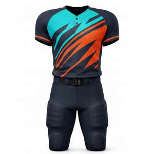 Uniforme de Fútbol Americano Personalizado, Jersey de Alto Rendimiento con Gráficos Sublimados en Verde Azulado y Naranja y Pantalones Acolchados Integrados, Ropa Deportiva de Equipo OEM - Product Image 1