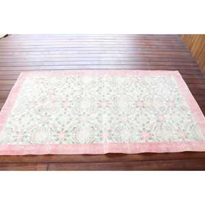 Turkish <b>Vintage</b> <b>Rug</b> 3.5x6.6 ft (108x200 cm), Pink Abstract Wool <b>Rug</b> - Product Image 3