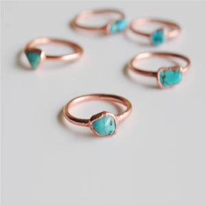 Rough Stone Turquoise Raw Stacking Rhodium Plated Gold Adjustable Wide Band <b>Statement</b> <b>Ring</b> for Wedding & Party - Product Image 2