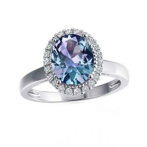 Anillo de Compromiso Jeulia de Plata de Ley con Halo Ovalado de Alejandrita - Product Image 3