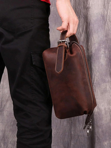 Bolsa de Aseo de Cuero Vintage, Tamaño Mediano, Cierre de Cremallera, Diseño Duradero con Correa, para Viajes de Hombre - Product Image 6