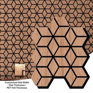 Panneaux muraux acoustiques en placage de bois autocollants au design moderne avec motif hexagonal 3D NRC 1.0 Solution d'insonorisation écologique - Product Image 1
