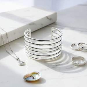 Premium Women Brass <b>Silver</b> Plated Designer <b>Cuff</b> <b>Bracelet</b> with Elegant Custom Engraving Open Bangle Jewelry At Cheap Price - Product Image 2