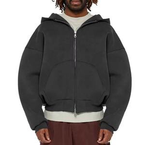 Custom Blank French Terry Heavyweight Mens Hoodie Hoodies Mens Oversized 400 500 GSM 100% Cotton Cropped Boxy Double Zip Up - Product Image 2