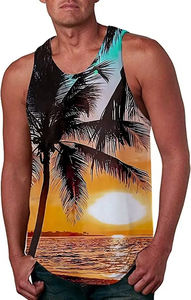 Men Tank Tops Trendy Palm Printed Sleeveless Tank Tops Summer Beach <b>T</b>-<b>shirts</b> <b>Swim</b> Tank Tops Men Sports Blouse Vest - Product Image 4