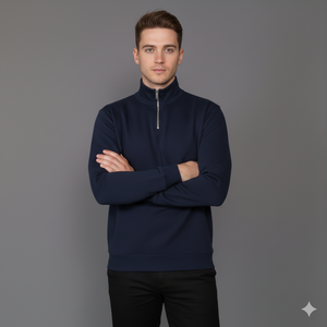 <b>Men</b> Half Zip Button Collar Knitted Eco-Friendly <b>Sweatshirt</b> 60% Cot 40% Poly ODM Solid Plain Dyed 300-400 GSM Autumn Season - Product Image 4