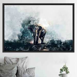 Elegante impresión en lienzo de elefante en acuarela: decoración moderna para loft, lienzo con marco negro - Product Image 1