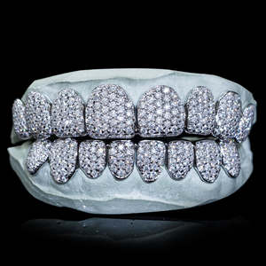 Iced Diamond Grillz Round Brilliant Cut Micro Insert Hiphop Style Unisex Dental Grills Everyday Wear - Product Image 1