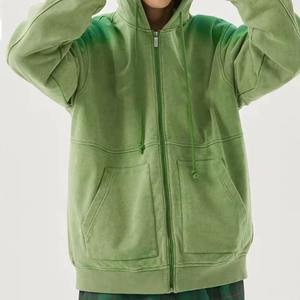 Sweat-shirt streetwear personnalisé délavé au soleil, épaules tombantes, lourd, surdimensionné, à fermeture éclair, broderie de patch, unisexe, prix de gros - Product Image 3