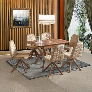 Juego de comedor de madera MDF moderno de lujo Silla de hierro extensible hogar Villa apartamento granja Hotel uso estilo minimalista - Product Image 1
