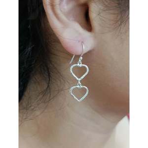 925 <b>Solid</b> Sterling <b>Silver</b> Dual Heart Drop <b>Earrings</b> for Girls Minimalist Design with Elegant <b>Silver</b> Dangle - Product Image 4