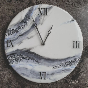 Reloj de resina Arte de resina Reloj Decoración de pared Reloj blanco y gris Arte epoxi Abstracto - Product Image 5
