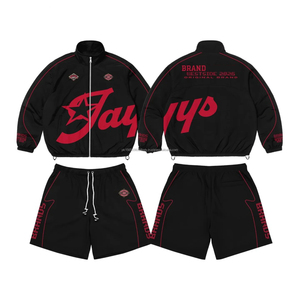 ชุดเซ็ตแจ็คเก็ตและกางเกงขาสั้นแบบสตรีทแวร์ลายปะติดปะต่อ  ผ้าบาง  สองชิ้น  ซิปหน้า  ไนลอน โพลีเอสเตอร์  สำหรับผู้ชาย  กันลม - Product Image 1