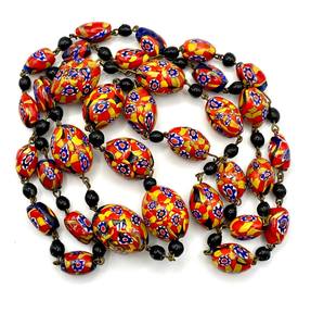 Collier en cristal vénitien Millefiori fabriqué à la main Design rare unique Perles ovales graduées Perles en verre au chalumeau en vrac - Product Image 1